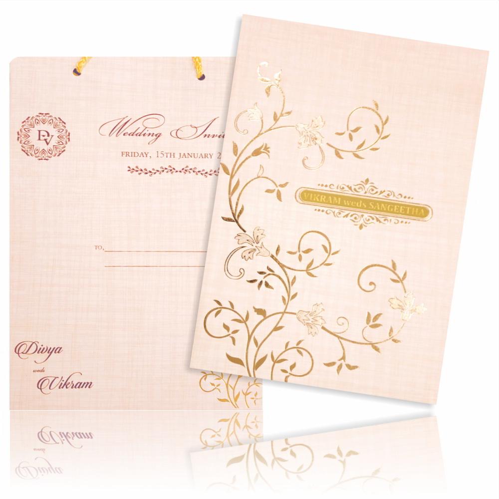 Sandal Designer Padded Wedding Card In Gold Foiling With Bag-KNPR4504S