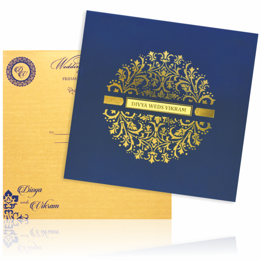 Blue Premium Padded Satin Wedding Card-KNPS6502B