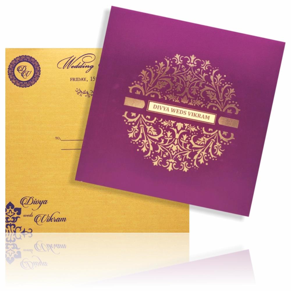 Purple Premium Padded Satin Wedding Card-KNPS6502V