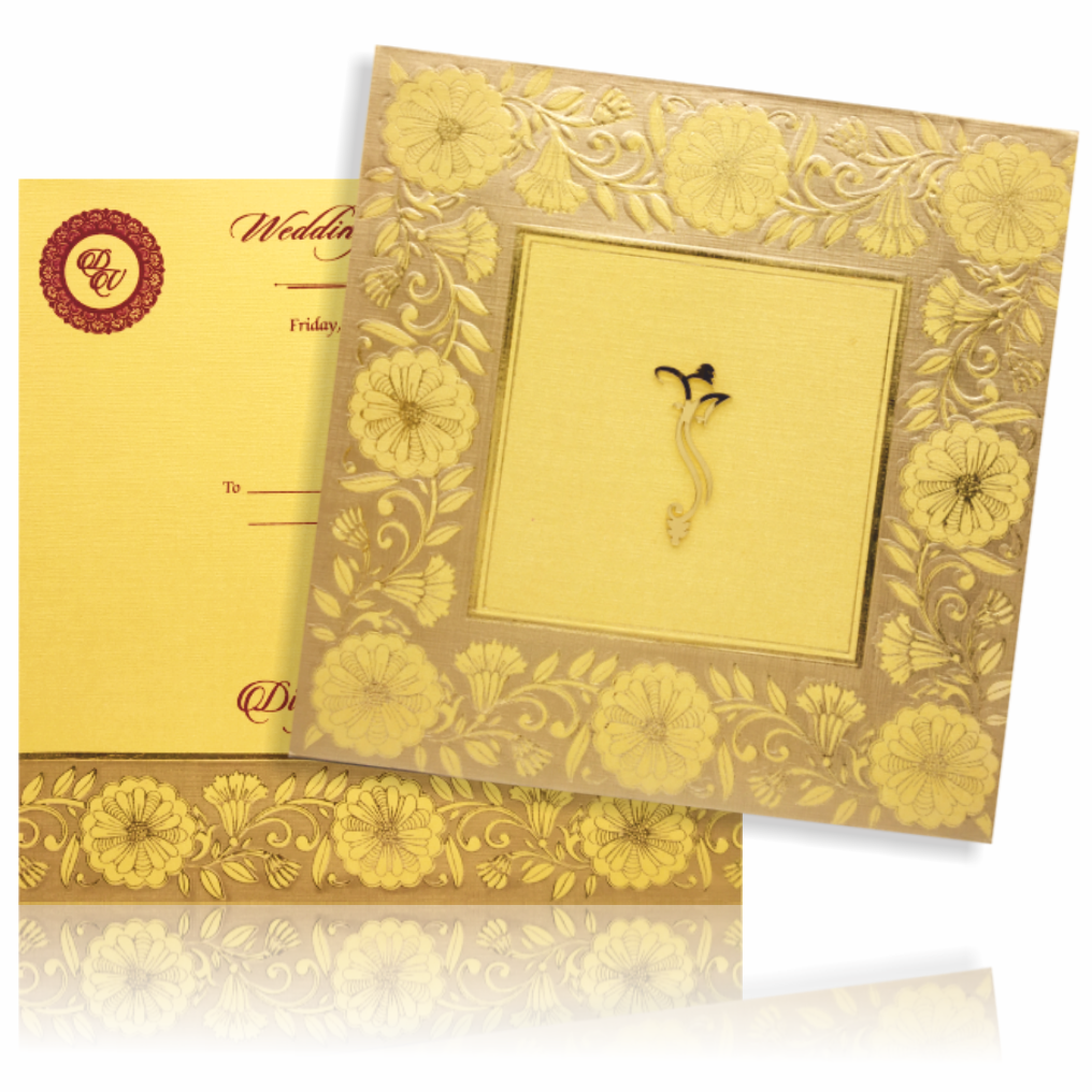 Yellow Floral Padded Invitation Card-Knps6503g