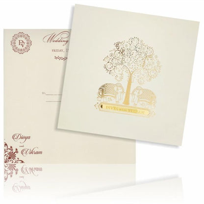 Tender grey elephant with tree scodix invitation card-King of Cards