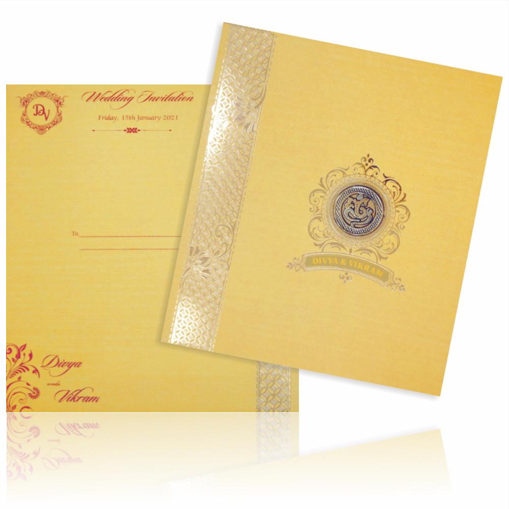 Gold Padded Stiff Board Invitation Card In Gold Foiling Print-KNPS7502G