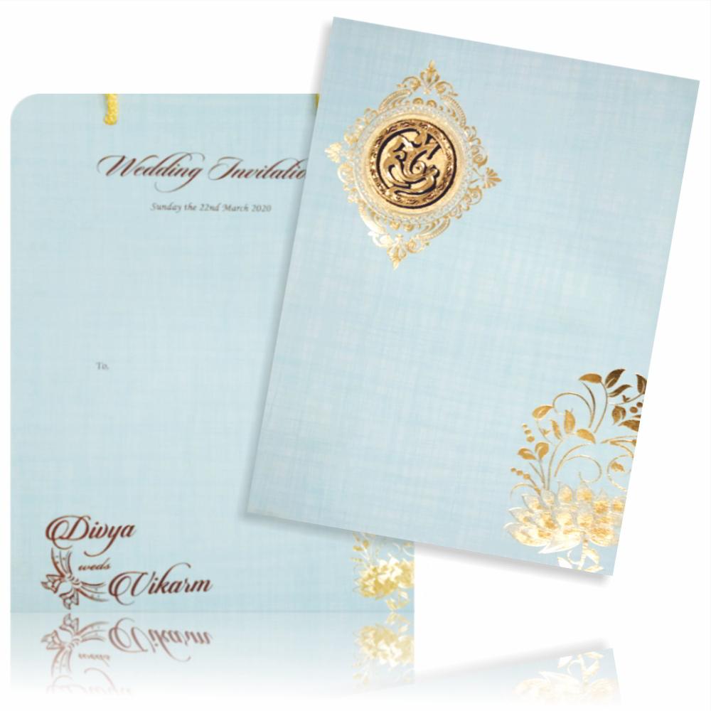 Light Blue Padded Invitation With Gold Foiling Print-KNPS9511B