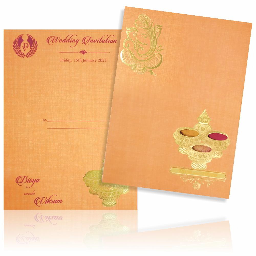 Pink Ganesha Pooja Padded Wedding Card - KNPS9522O