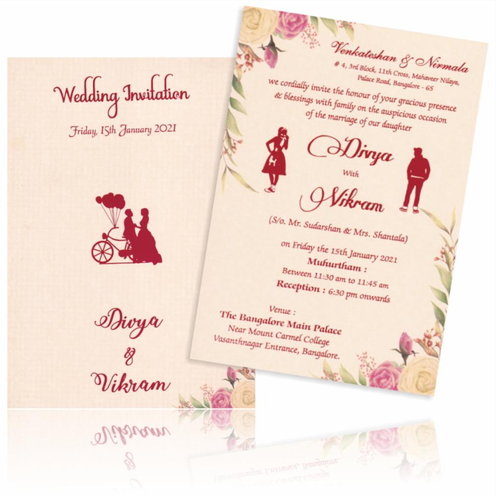 Pink floral single sheet invitation card-King of Cards