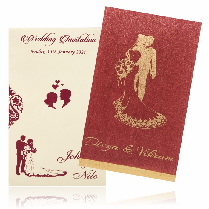 Classy Dark Red Single Sheet Wedding Invitation Card-King of Cards