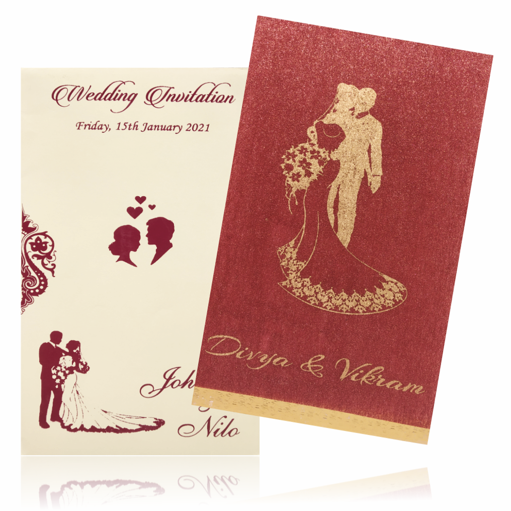 Classy Dark Red Single Sheet Wedding Invitation Card-King of Cards