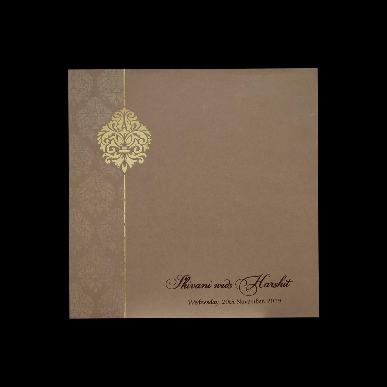 White Gold Lotus Floral Wedding Card-KPR06640