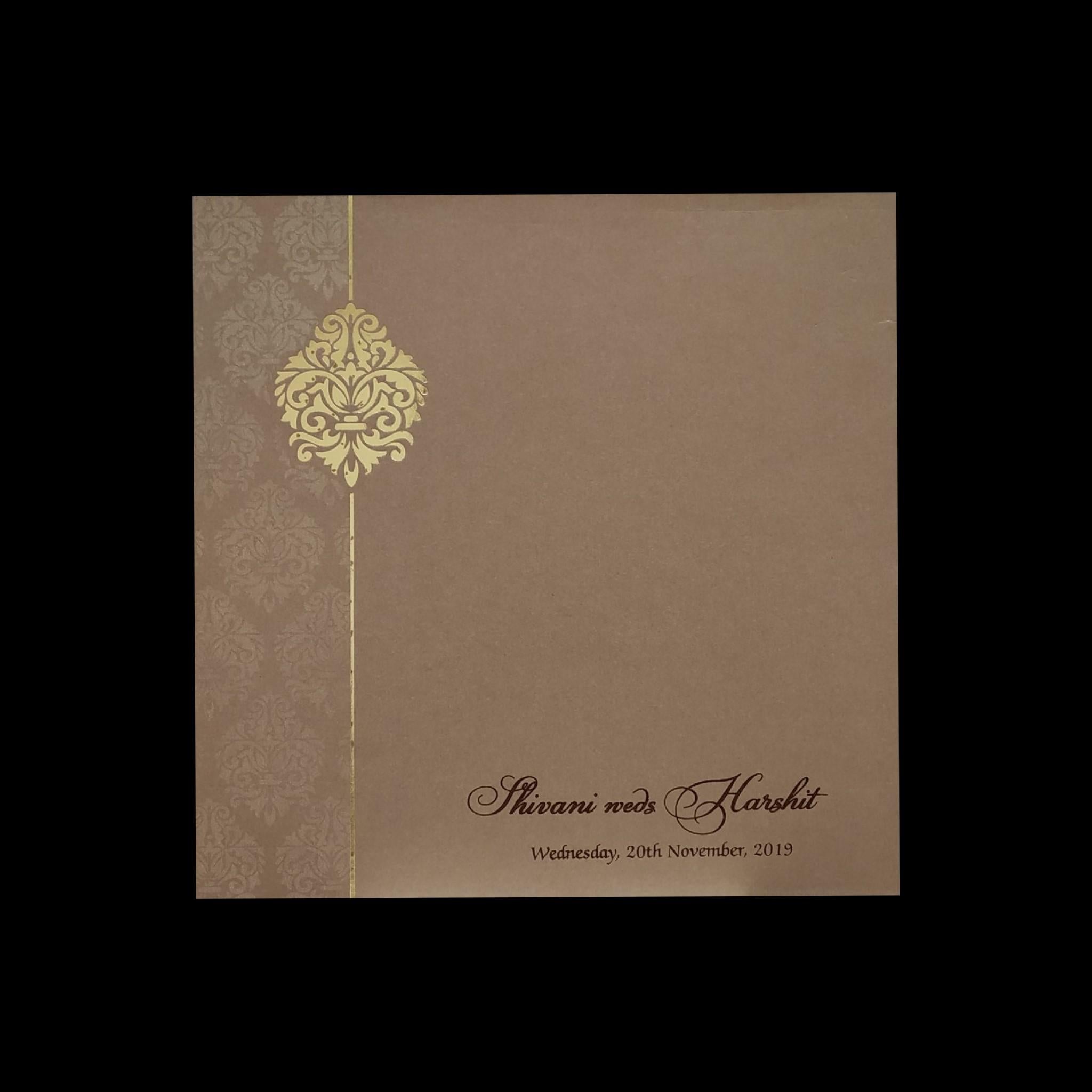 White Gold Lotus Floral Wedding Card-KPR06640