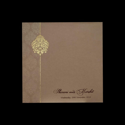 White Gold Lotus Floral Wedding Card-KPR06640