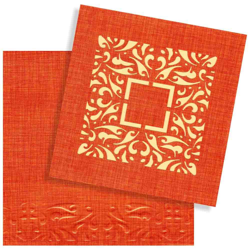 Dashing Orange Shading With Laser Cut Blossom Design Wedding Card - KRM06040