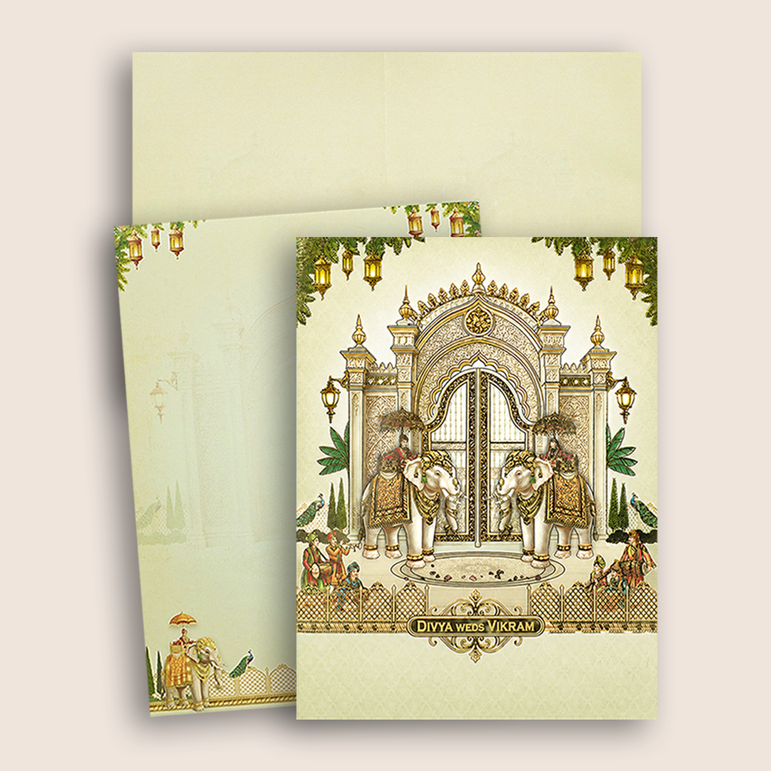 Cream Royal Palace Arch Wedding Card - KNKC4098
