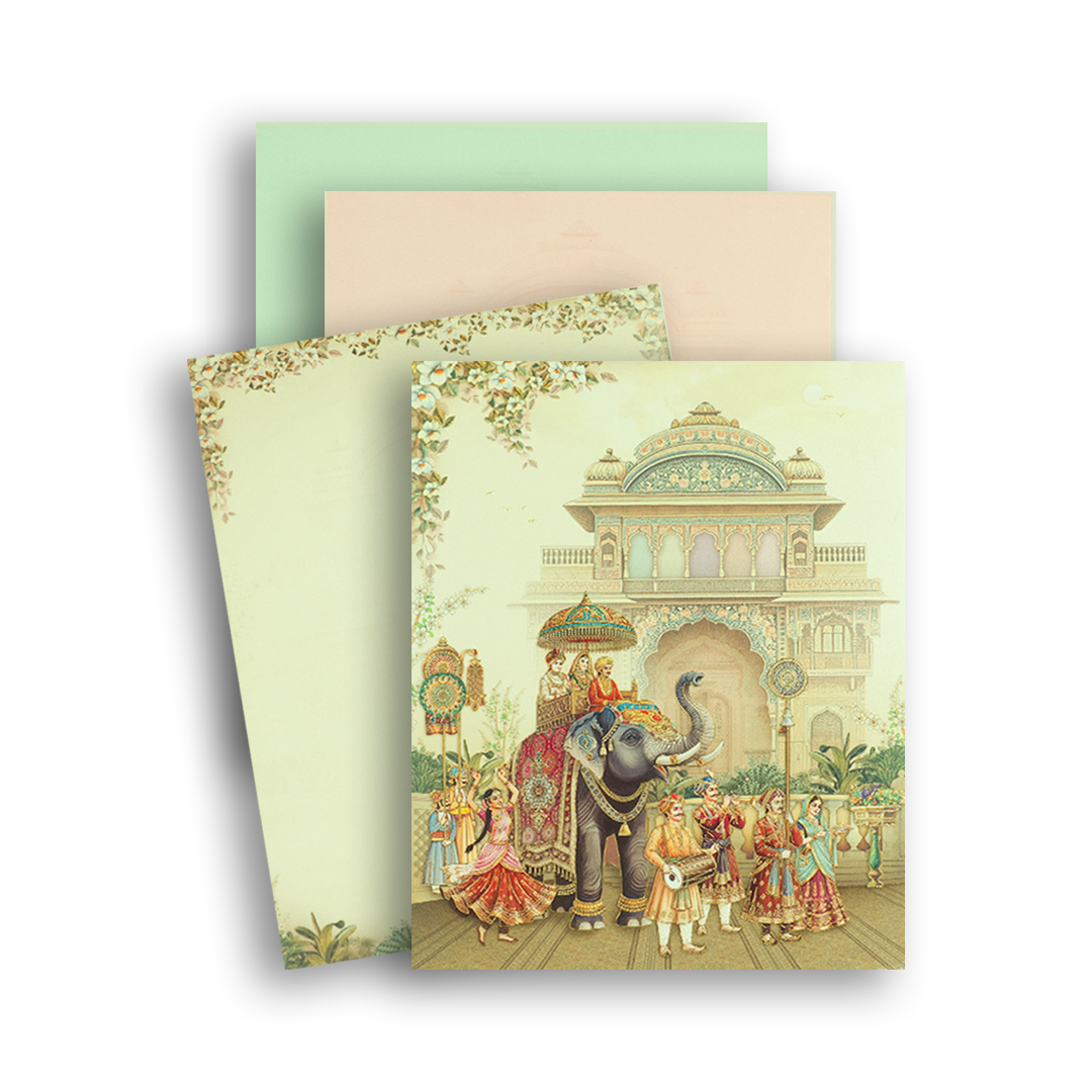 Cream Royal Baraat Padded Wedding Card - KAA05570