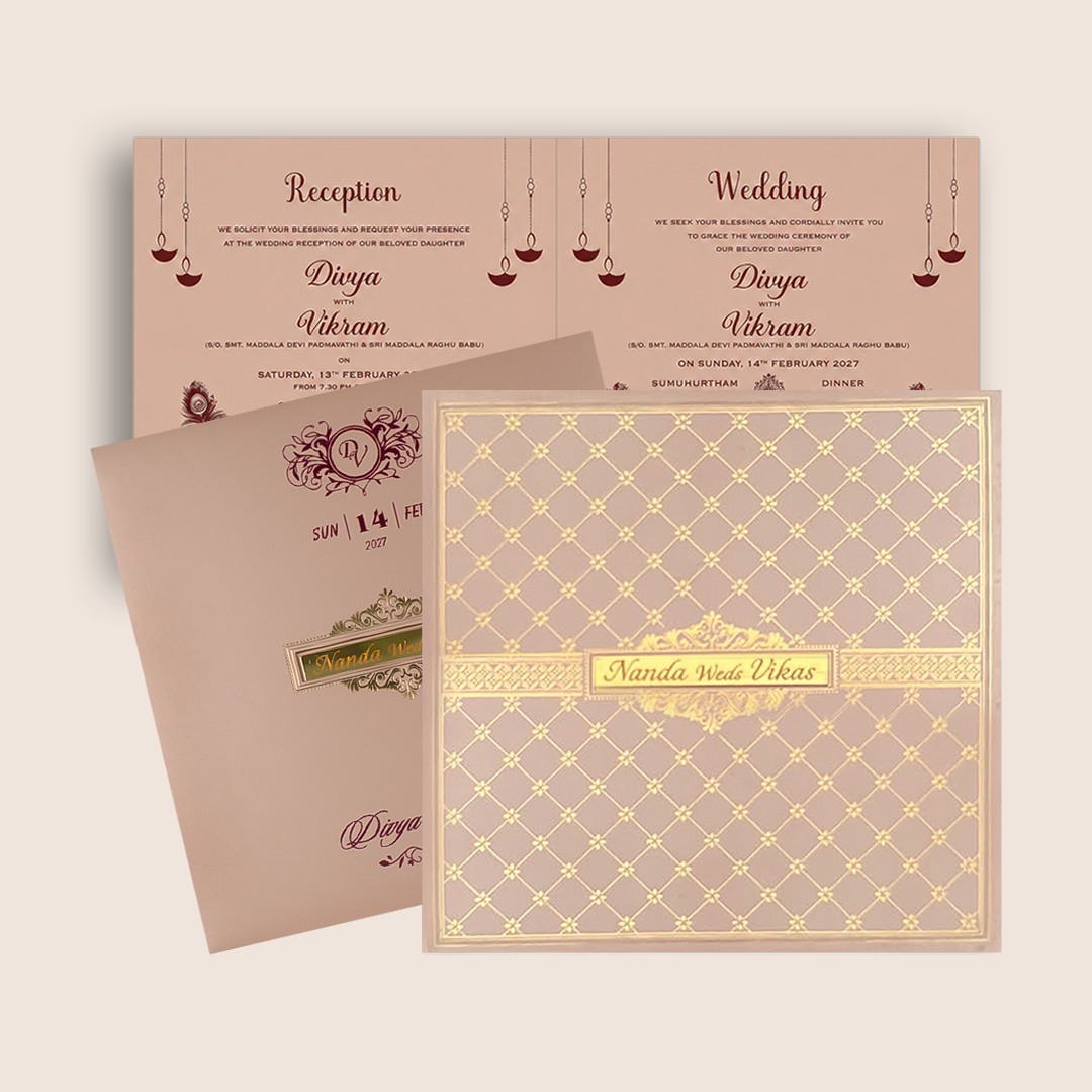 Pink Floral Lattice Wedding Card - KNRS6901