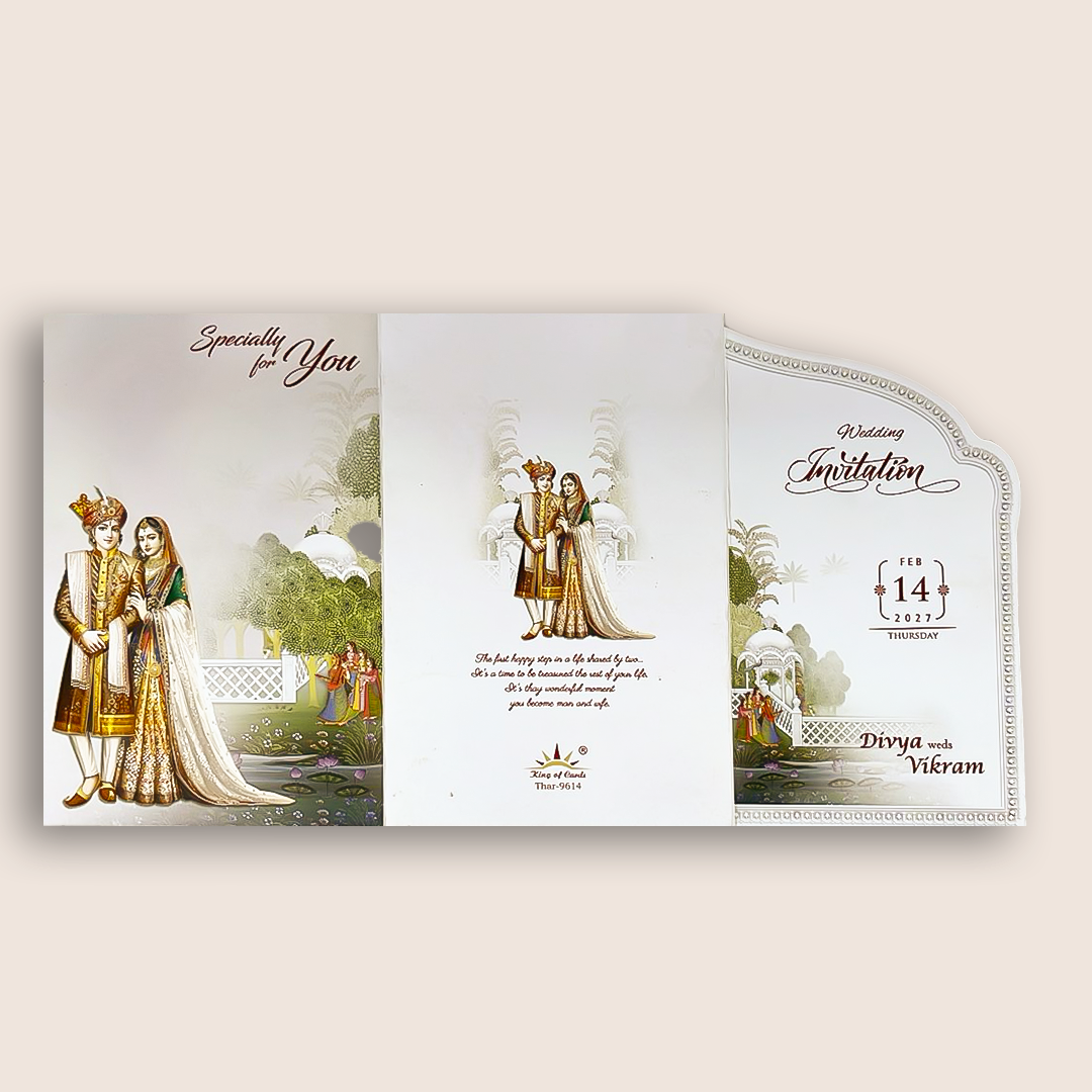 White Bride Groom Folded Wedding Card - KNTH9614W