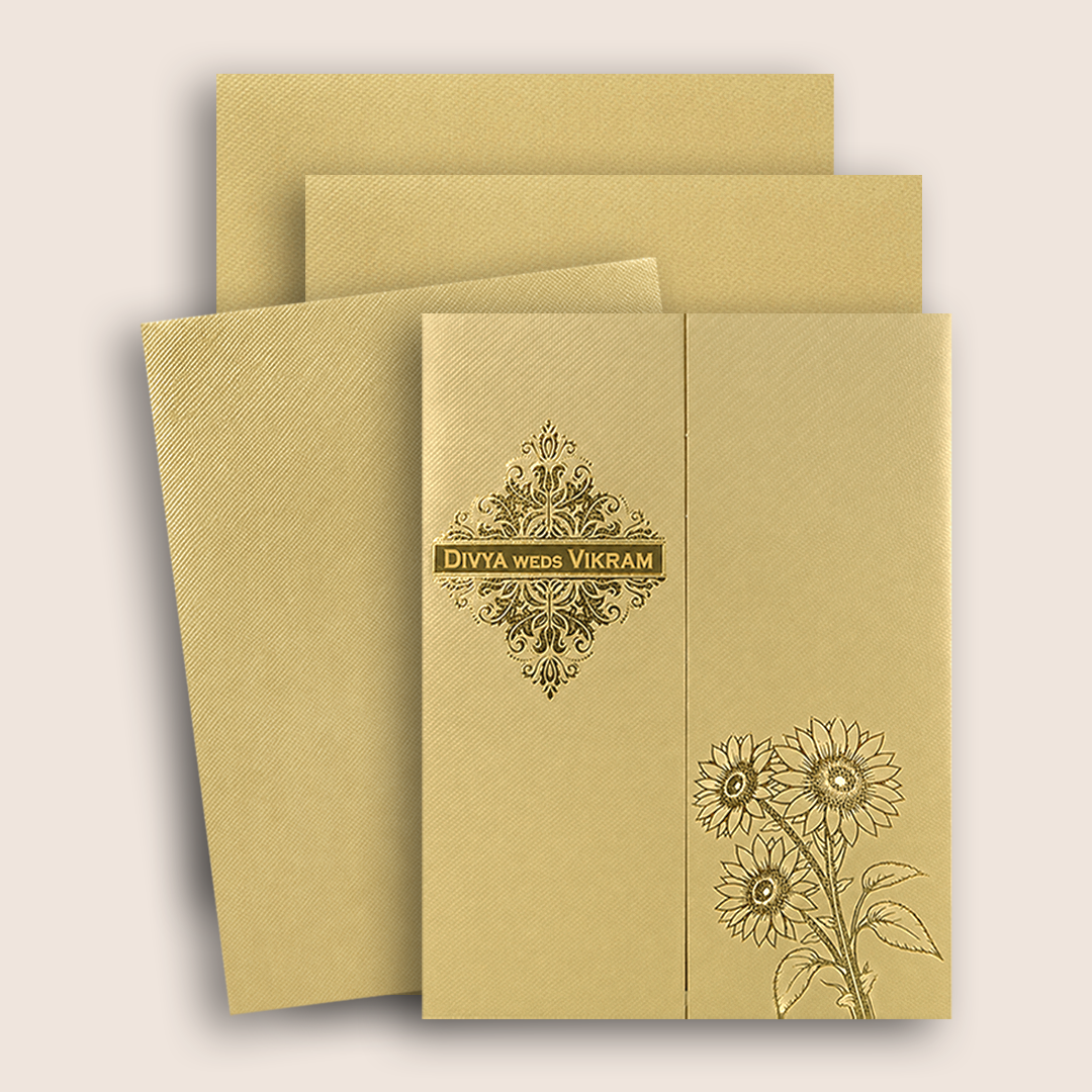 Ivory Floral Door Style Wedding Card - KNKTG048