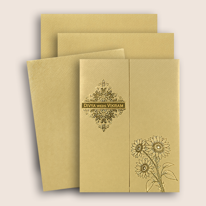 Ivory Floral Door Style Wedding Card - KNKTG048