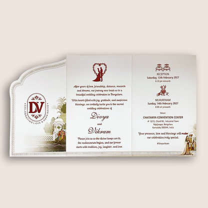 White Bride Groom Folded Wedding Card - KNTH9614W
