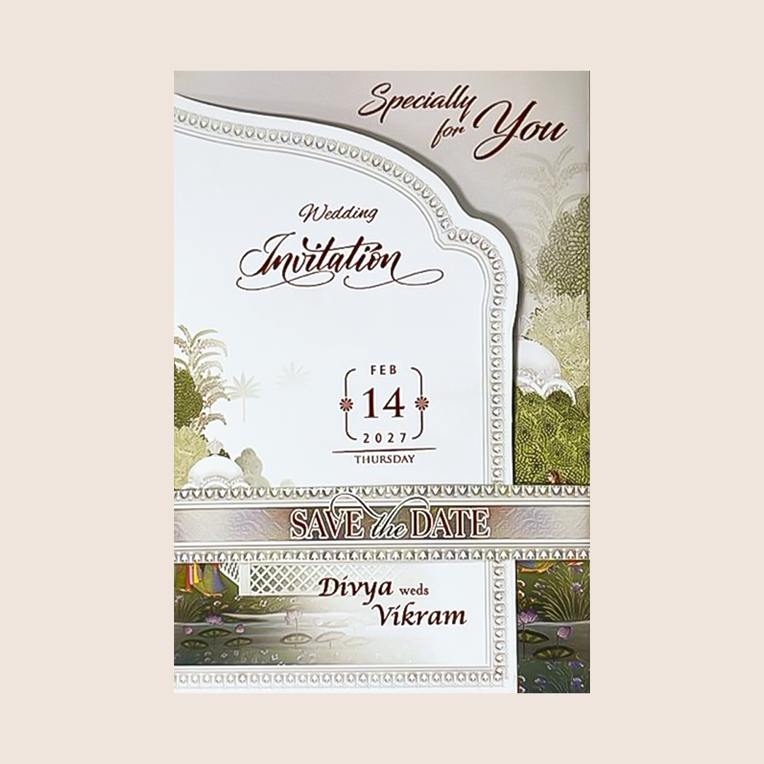 White Bride Groom Folded Wedding Card - KNTH9614W