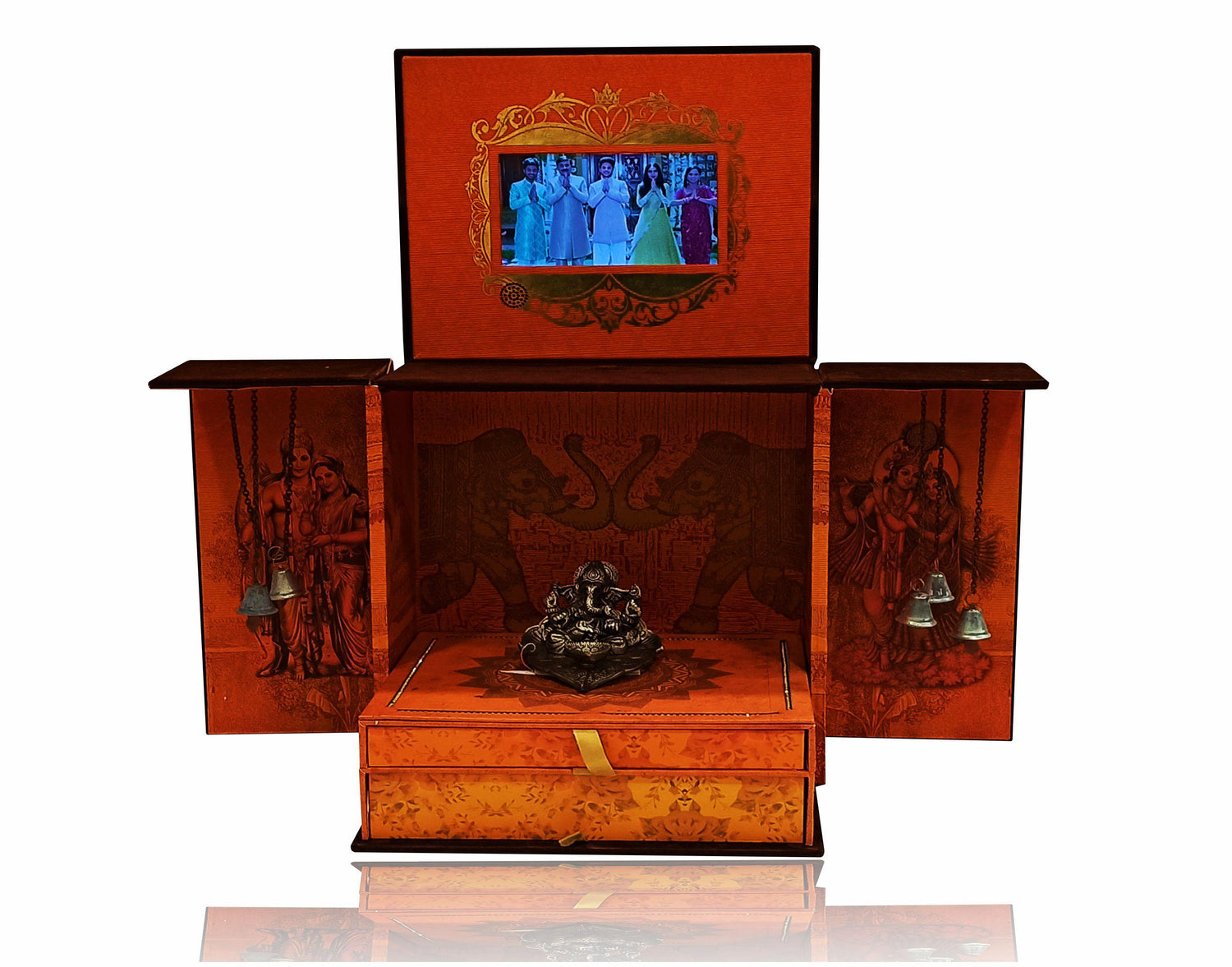 Brown Ultra Premium Velvet Invitation Card With Ganesh Moorti-KNKUP022