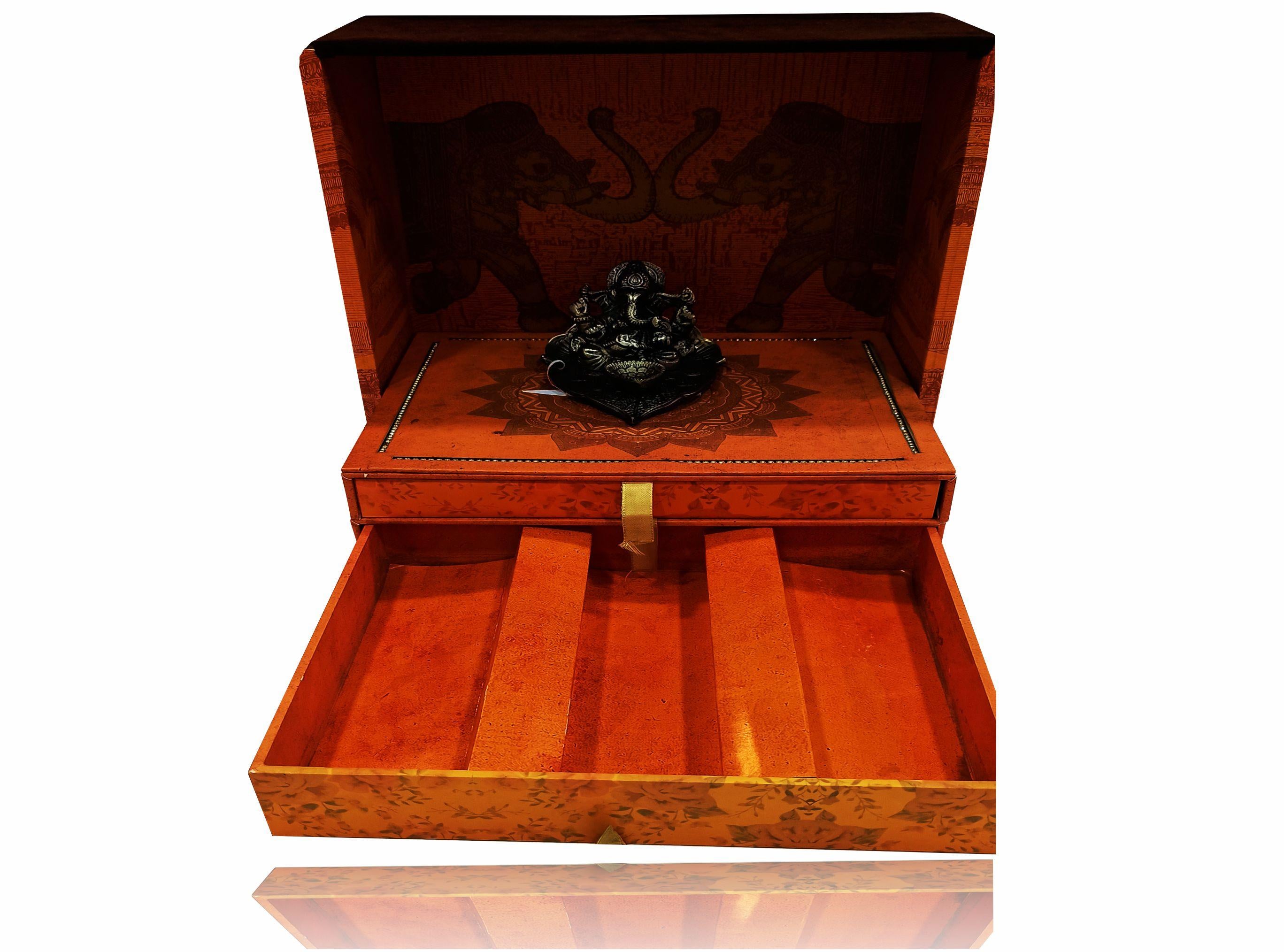 Brown Ultra Premium Velvet Invitation Card With Ganesh Moorti-KNKUP022