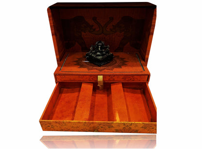 Brown Ultra Premium Velvet Invitation Card With Ganesh Moorti-KNKUP022