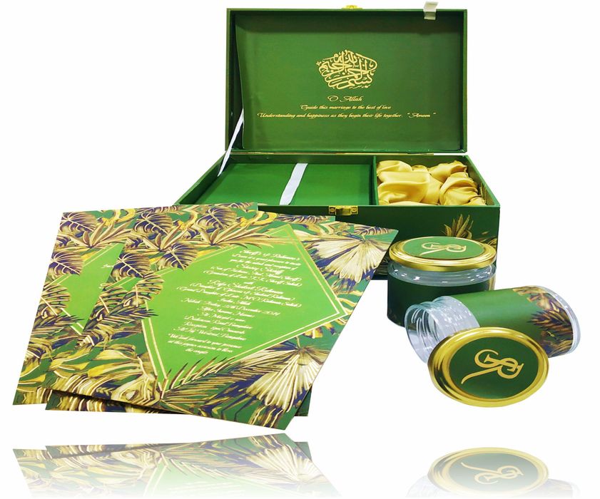 Green Ultra Premium Muslim Invitation In Leaf Design-King of Cards