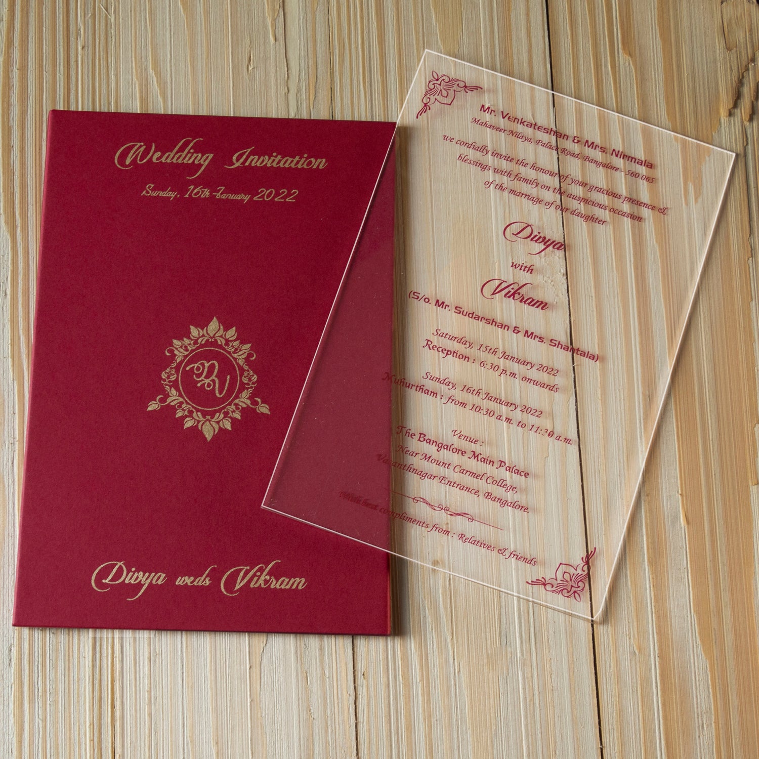 White Premium Acrylic Invitation Card With Red Cover-KNAT3702R-King of Cards