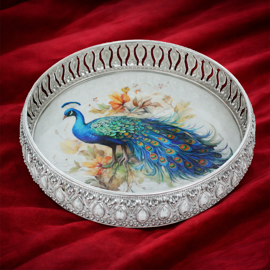 Silver Royal Peacock Decorative Tray-GDS0090
