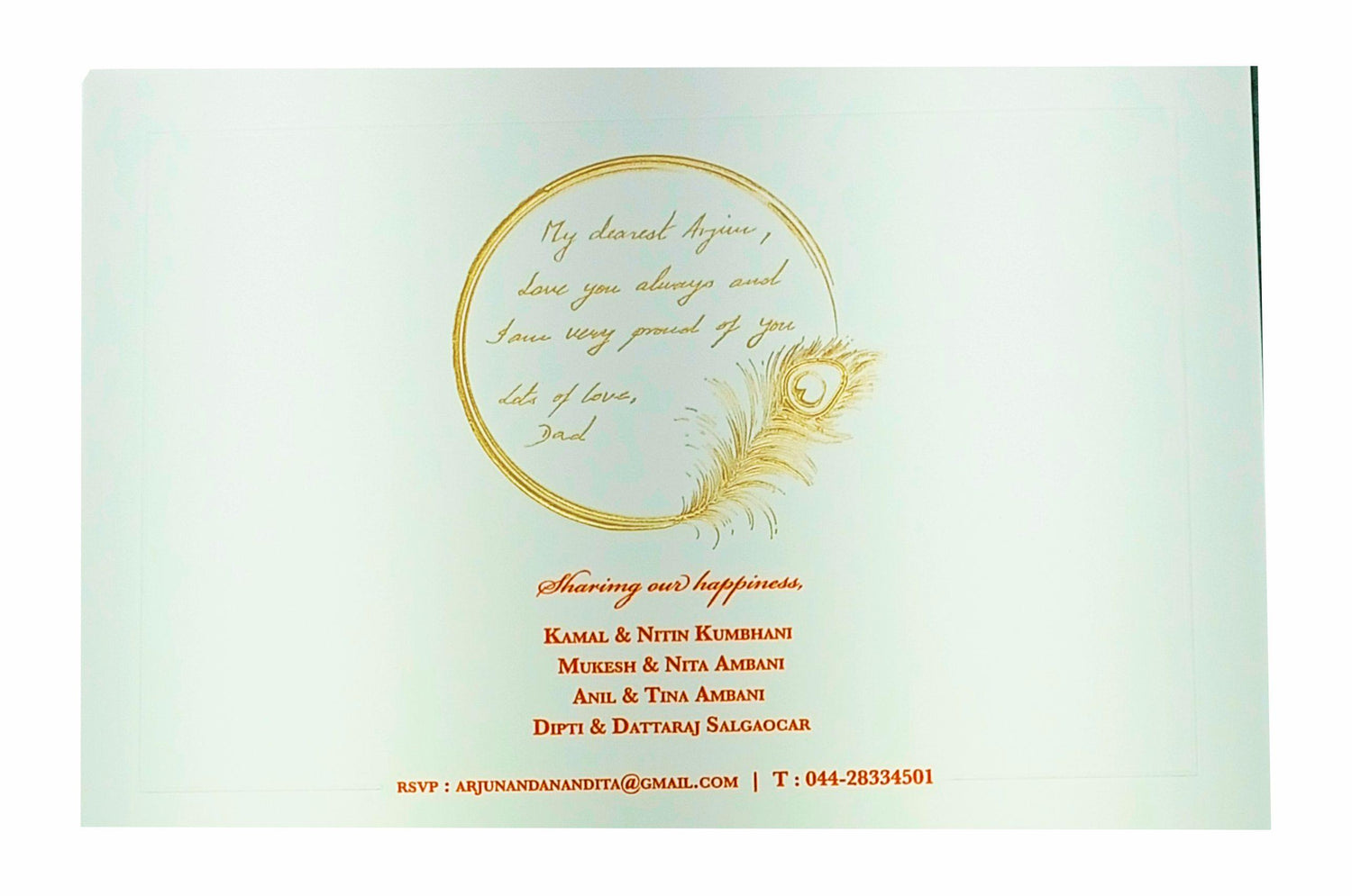 Orange Ultra Premium Luxury Invite With Peacock Feather-KNKUP035