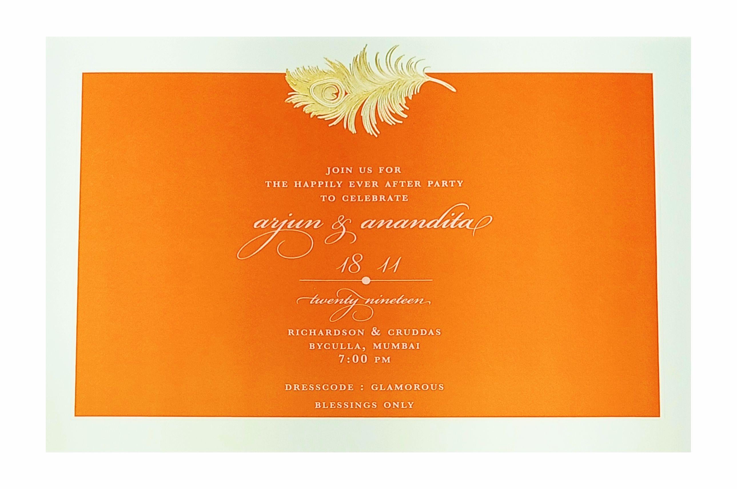 Orange Ultra Premium Luxury Invite With Peacock Feather-KNKUP035