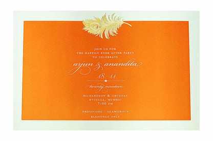 Orange Ultra Premium Luxury Invite With Peacock Feather-KNKUP035