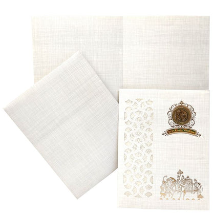 Grey Metallic Laser Cut Design With Baraat Print In Gold Foiling-KNK9404G-King of Cards