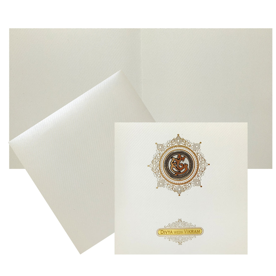 White Ganesha Invitation Card With Name Plate-KNK839MC-King of Cards