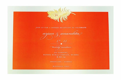 Orange Ultra Premium Luxury Invite With Peacock Feather-King of Cards