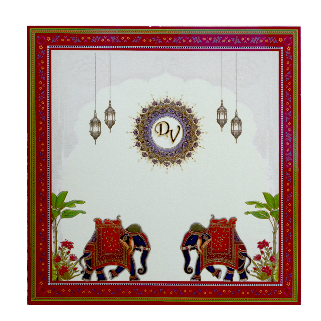 Off-white Elephant themed Wedding Card-KNSN6710R