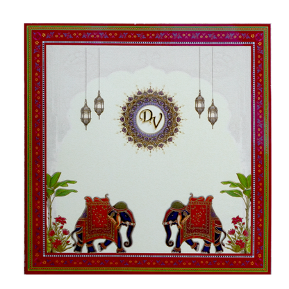 Off-white Elephant themed Wedding Card-KNSN6710R