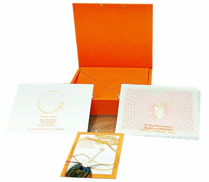 Orange Ultra Premium Luxury Invite With Peacock Feather-King of Cards