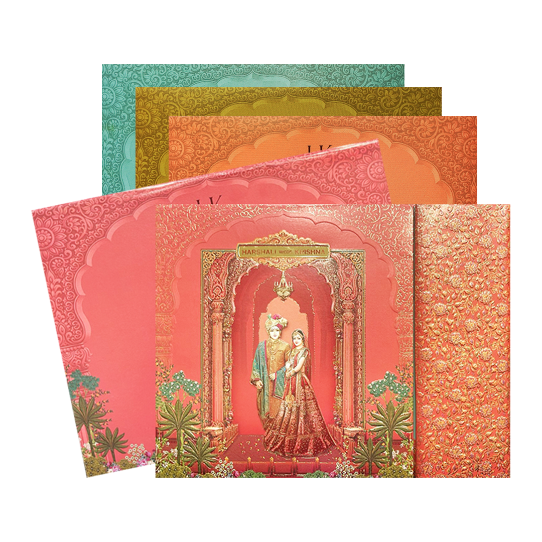 Check out Peach Arch Bride Groom Padded Wedding Card at best price. ✅WhatsApp Support ✅Express Delivery.|King of cards.