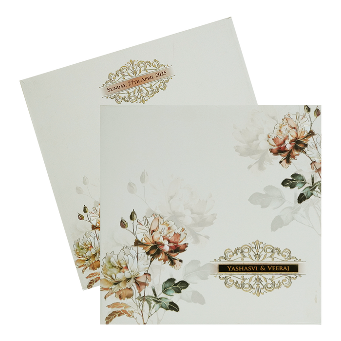 Cream Floral Padded Marriage Card-King of Cards