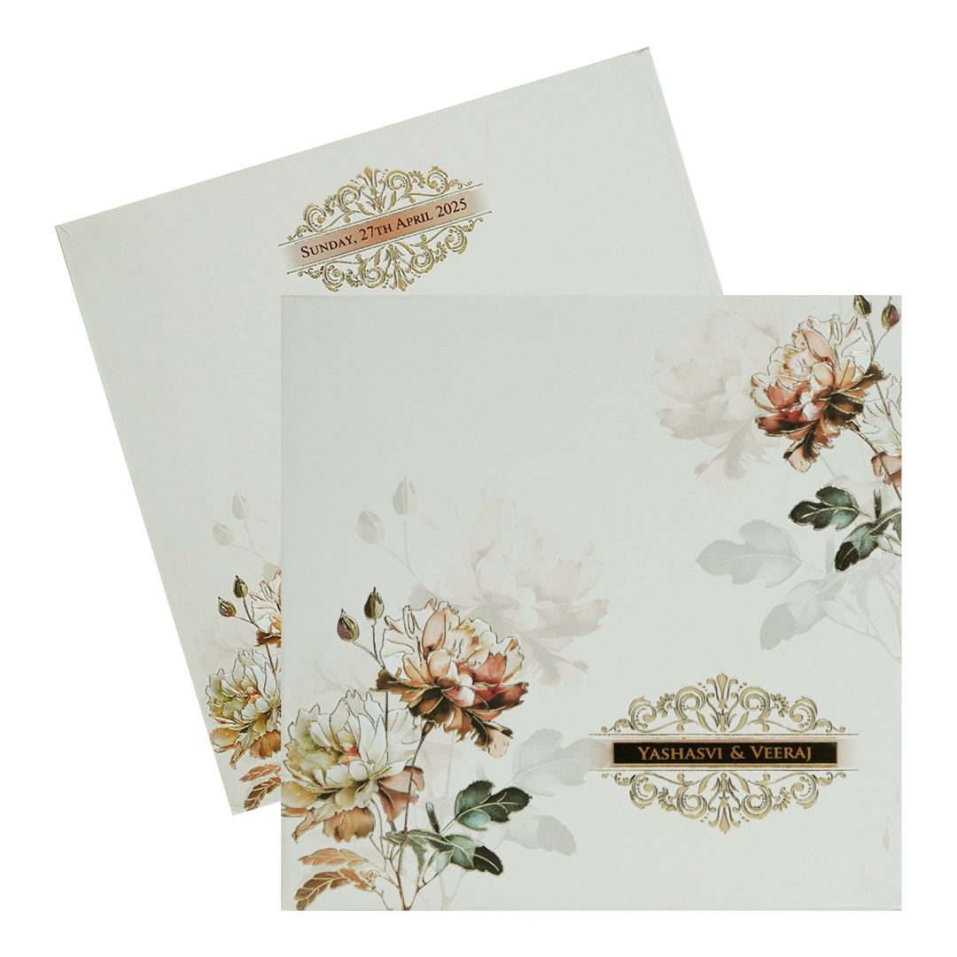 Cream Floral Padded Marriage Card-King of Cards