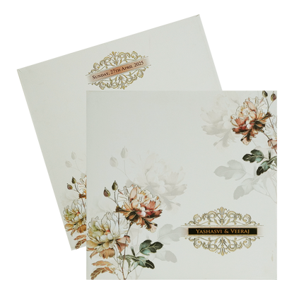 Cream Floral Padded Marriage Card-King of Cards