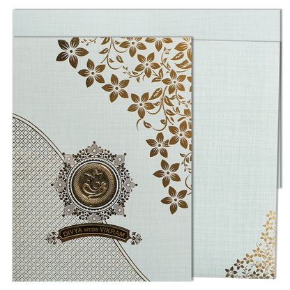 Grey Ganesha Floral Designer Wedding Card-KNK7082G