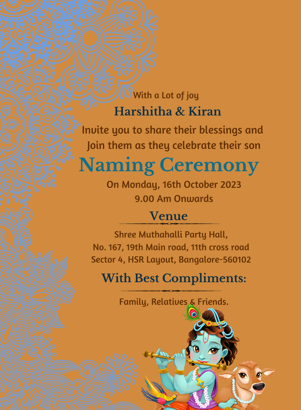 Orange Joy Naming Ceremony Invitation-King of Cards