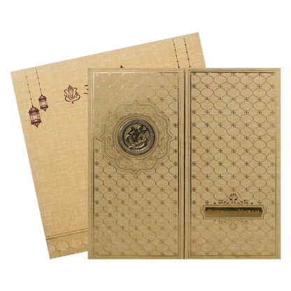 Gold Gatefold Lattice Wedding Card-KNPO5522N