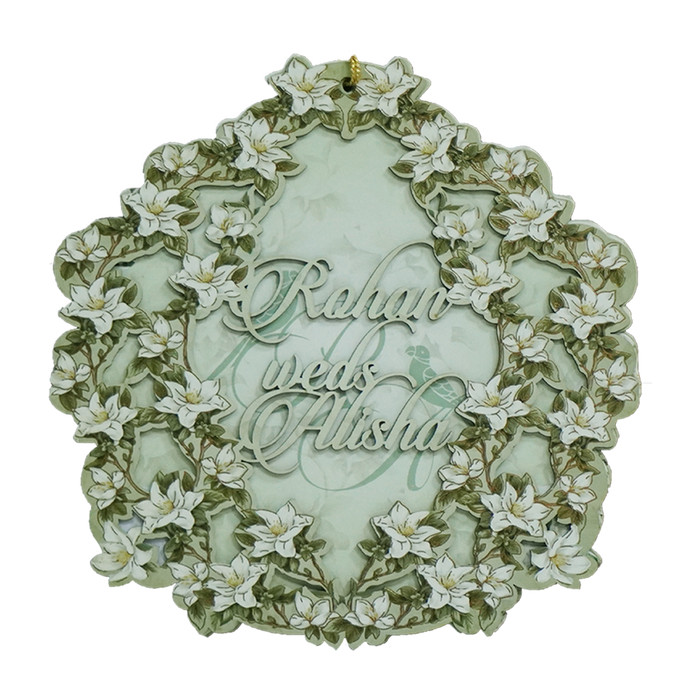 Green Floral MDF Wedding Card-King of Cards