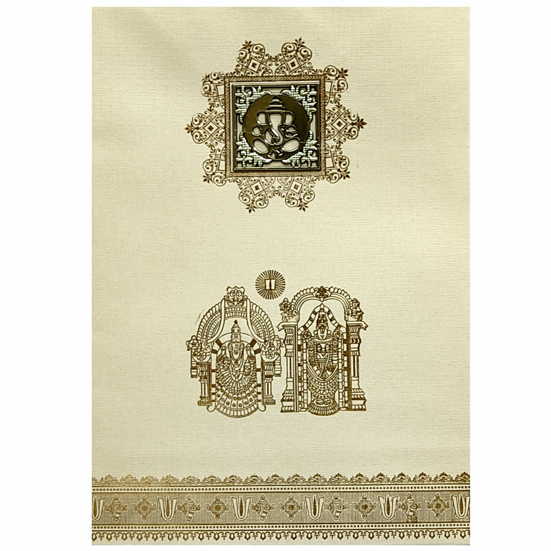 Cream Metallic Balaji Padmavathi With Square Ganesha Sticker-KNCM22CB-King of Cards