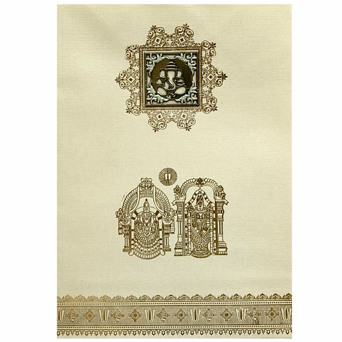 Cream Metallic Balaji Padmavathi With Square Ganesha Sticker-KNCM22CB-King of Cards