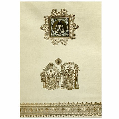 Cream Metallic Balaji Padmavathi With Square Ganesha Sticker-KNCM22CB-King of Cards