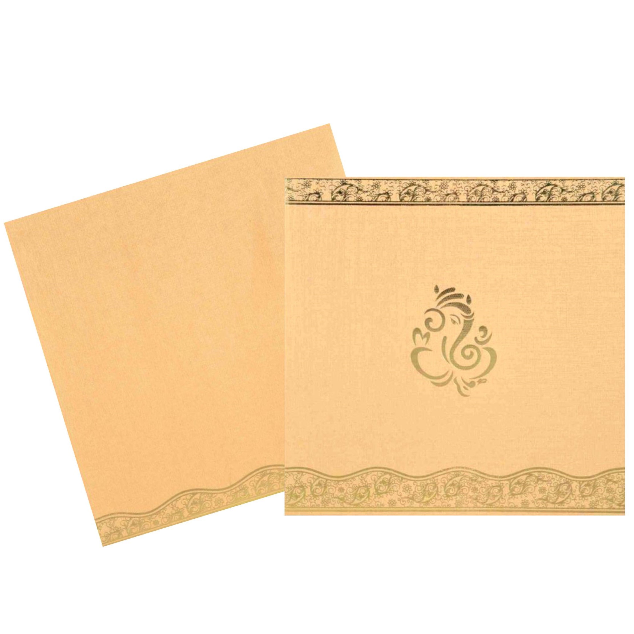 Adorable Gold Foiling Ganesha With Cream Shaded Wedding Card
